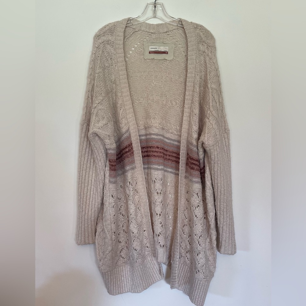 Anthropologie Pilcro cotton blend Cream burgundy Cardigan knit Medium/large‎